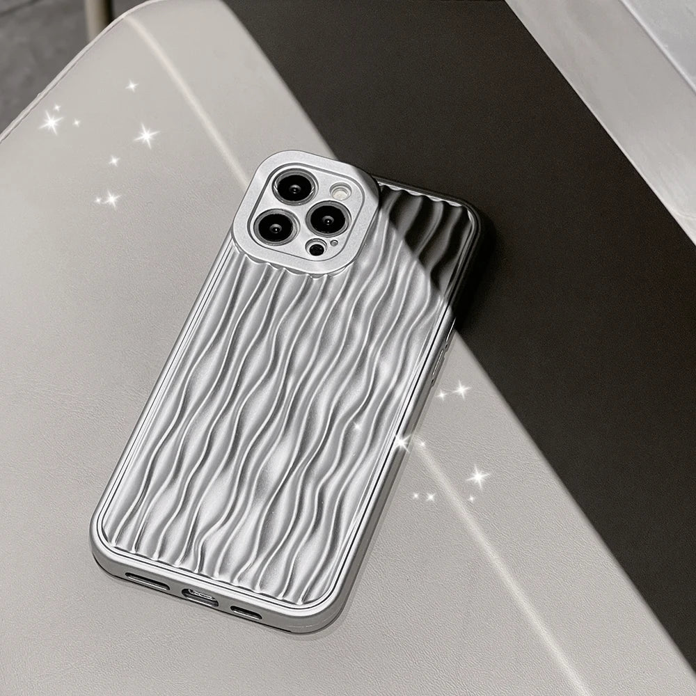 Luxury Plating Metal Color Water Ripple Cute Phone Cases For iPhone 13 11 12 14 Pro Max XS XR X