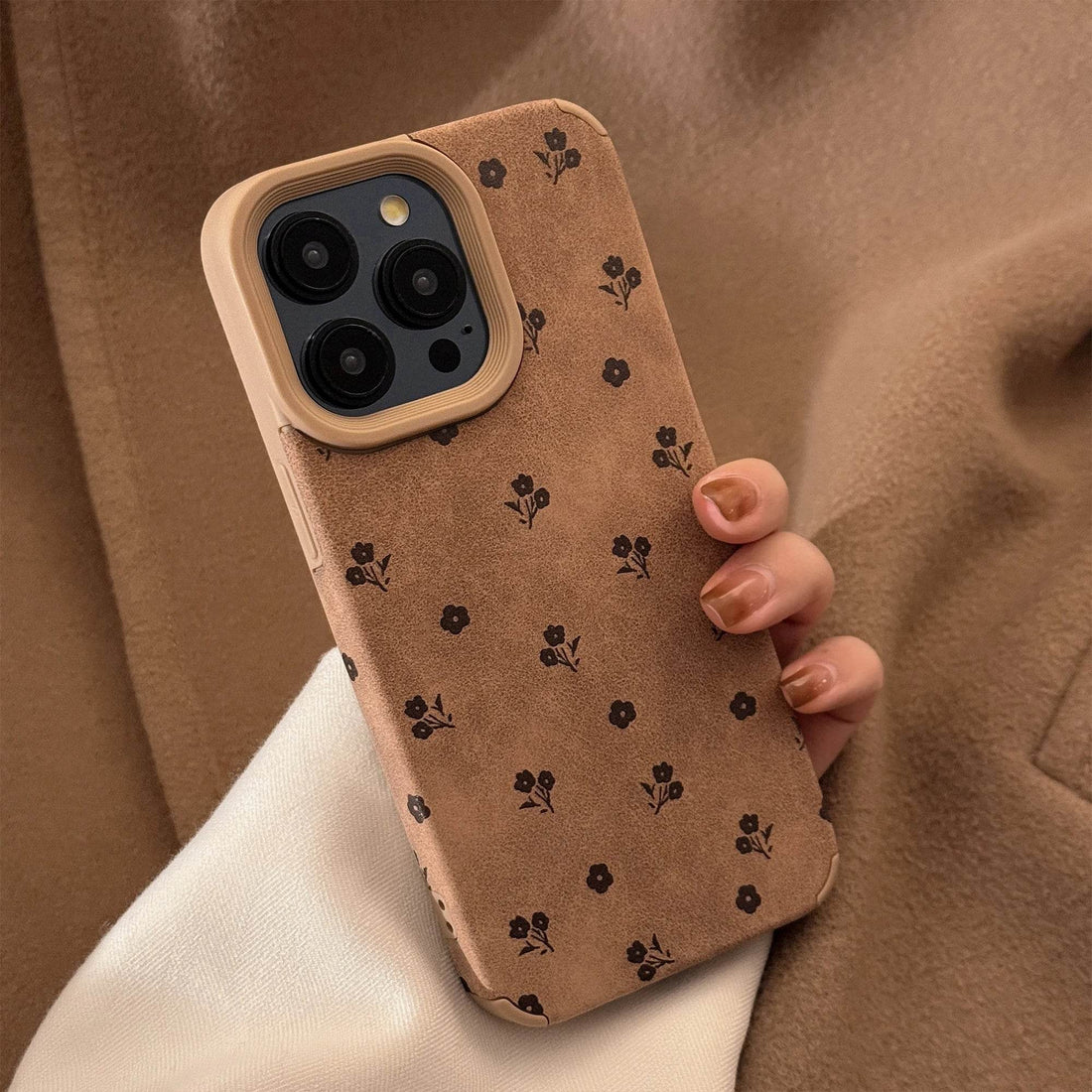 Cute Phone Cases for iPhone 16, 15, 14, 13 Pro Max - Chocolate Floral Print Chic Back Cover - PC8311