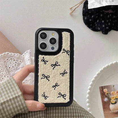 Cute Phone Cases For iPhone 16, 15, 14, 13 Pro Max - Plush Bow Tie Art - Sweet Soft Cover - CC5340 - Touchy Style