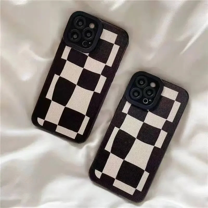 Black White Grid Cute Phone Cases For iPhone 16 15 14 11 7 8 Plus X XR XS 11 13 12 Pro Max