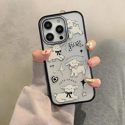 Cute Phone Cases For iPhone 11, 12, 13, 14, 15 Pro Max, and 15 Plus - White Sheep - Acrylic Cover - TSP264