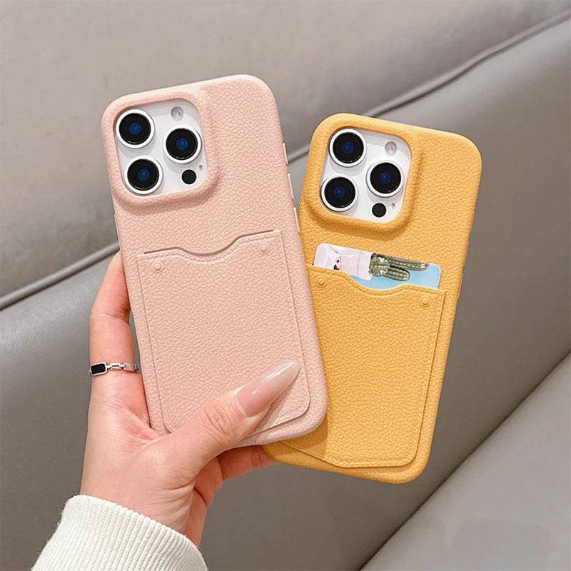 Cute Phone Cases For iPhone 16, 15, 13, 14 Pro Max - Card Slot Wallet - Soft Matte Leather Cover Shell - PC9010 - Touchy Style