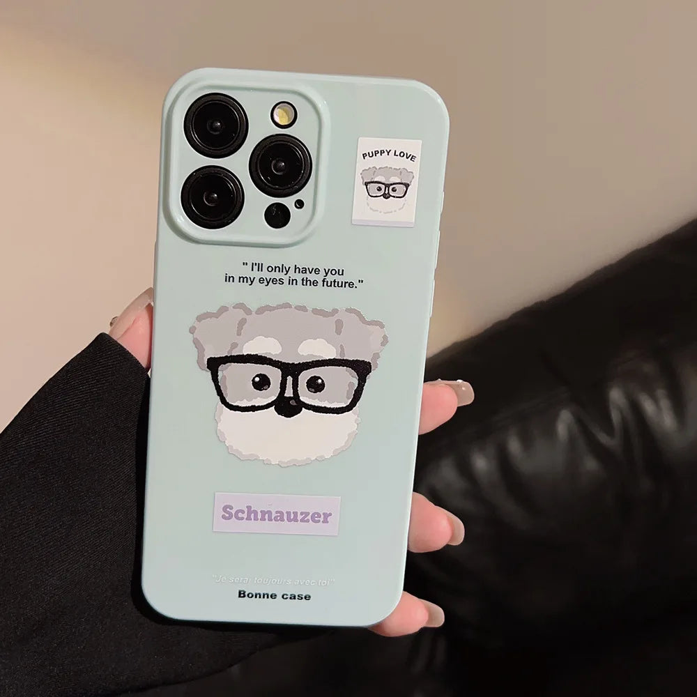 Cute Phone Cases For iPhone 16, 15, 14, 13, 12 Pro Max, 15 14 Plus - Funny Schnauzer Puppy Dalmatian Dog Cartoon Cover - IC1090