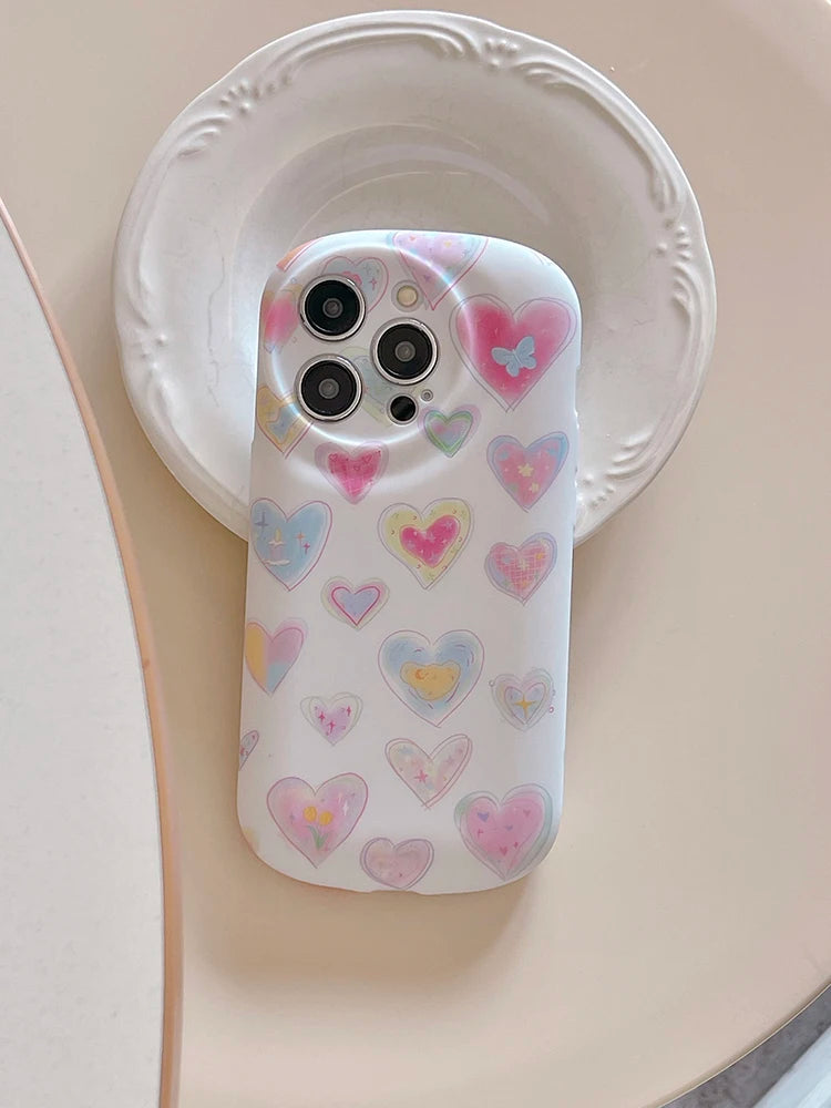 Cute Phone Cases - Colorful Love Heart Liquid Skin Silicone for iPhone 11-15 Pro Max - TSP294