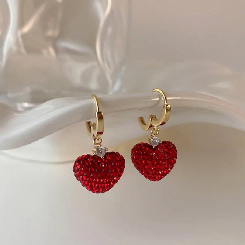 Earrings Charm Jewelry ECJTXY48 Red Heart Pendant Accessories