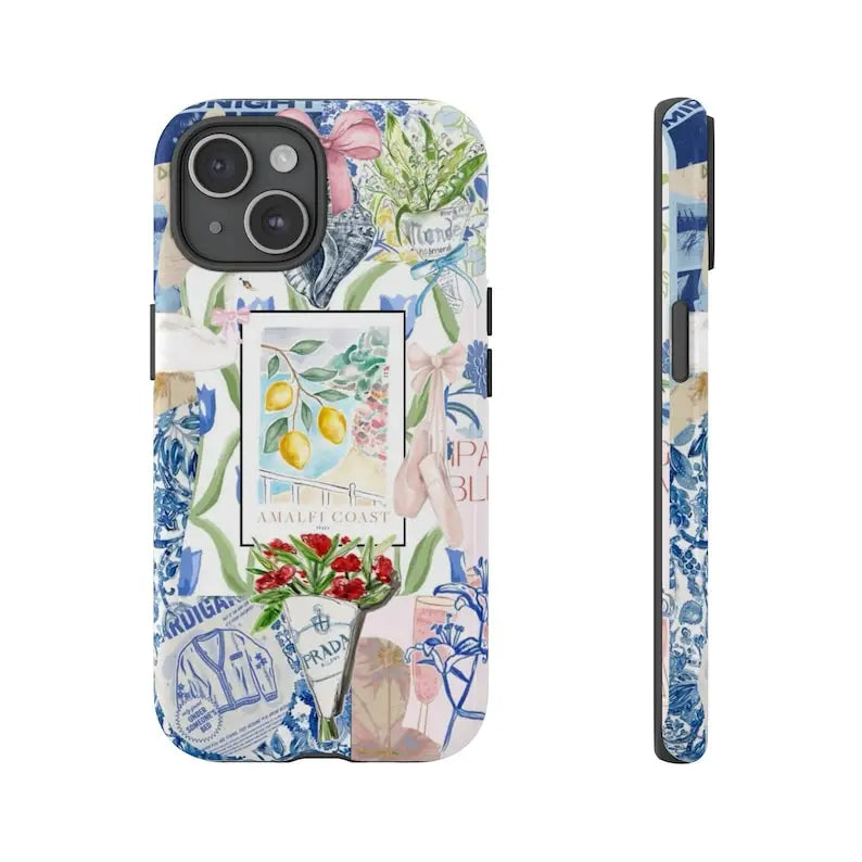 Cute Phone Cases For iPhone 16, 15PRO MAX, 14, 13, 12, 11 PRO, 11 Plus - Blue Flower Collage - Acrylic TPU Cover - PC002