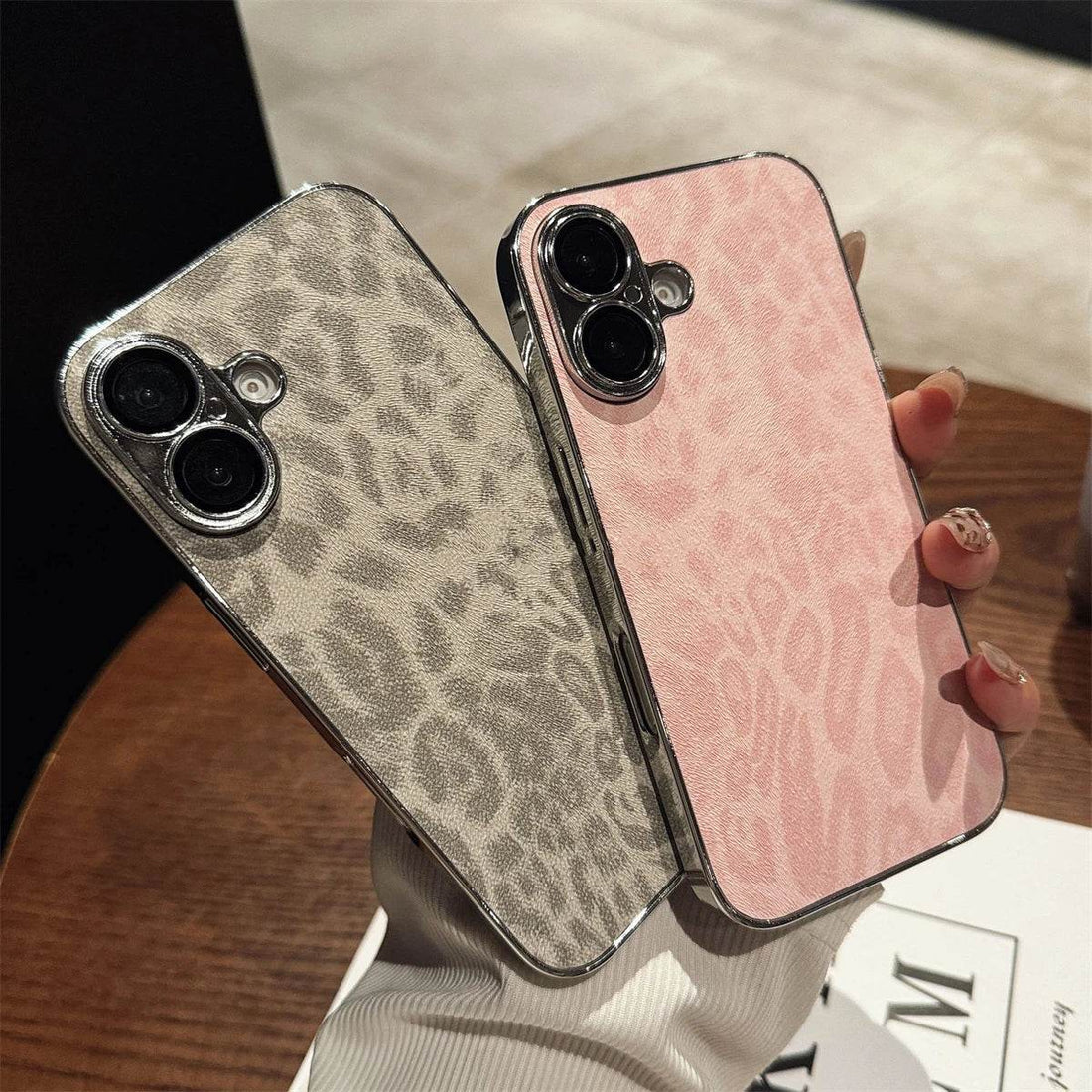 Cute Phone Cases For iPhone 16, 14, 15, 13, 12, 11 Pro Max - Electroplated Leopard Print Matte Cover - PC4230