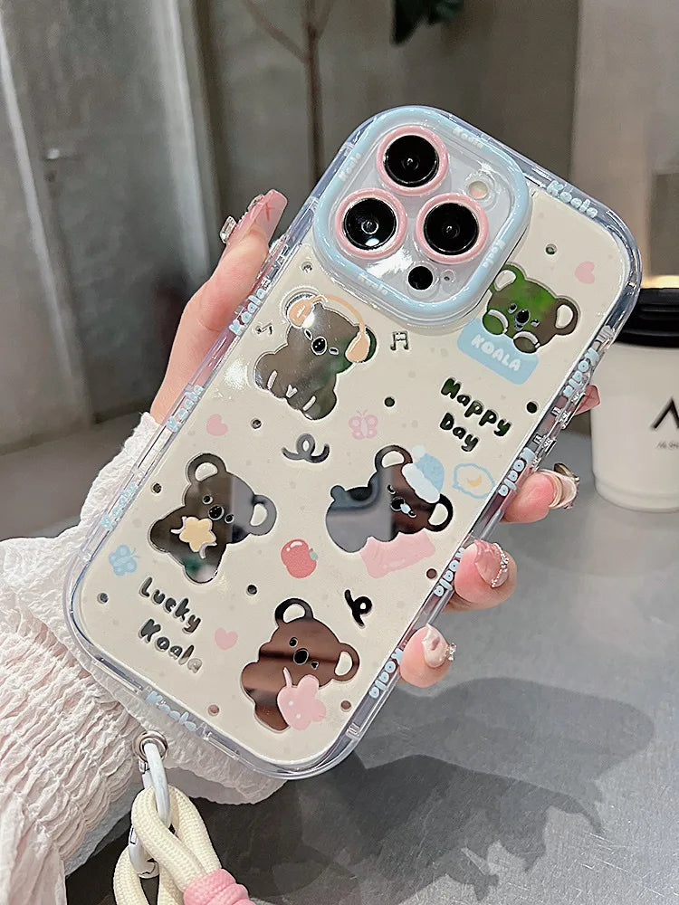 Cute Phone Cases for iPhone 15, 14, 13, 11, and 12 Pro Max - Lucky Koala - Hard Acrylic Mirror - TSP276