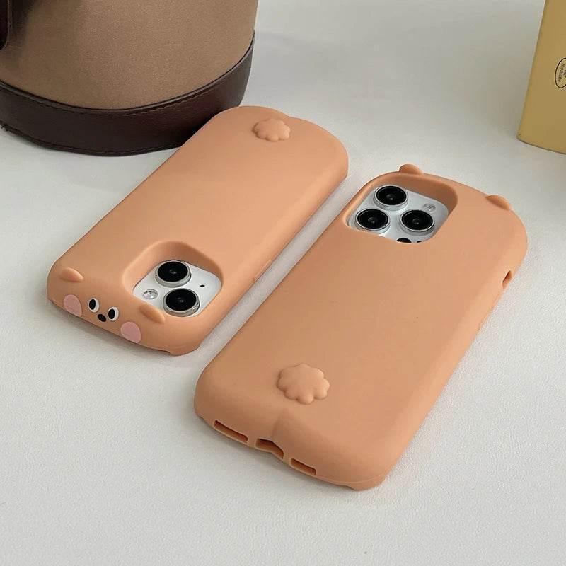 Cute Phone Cases For iPhone 16 Pro Max, 15, 13, 14 - 3D Milk Tea Bear - Soft Silicone Cover Shell - PC1010 - Touchy Style