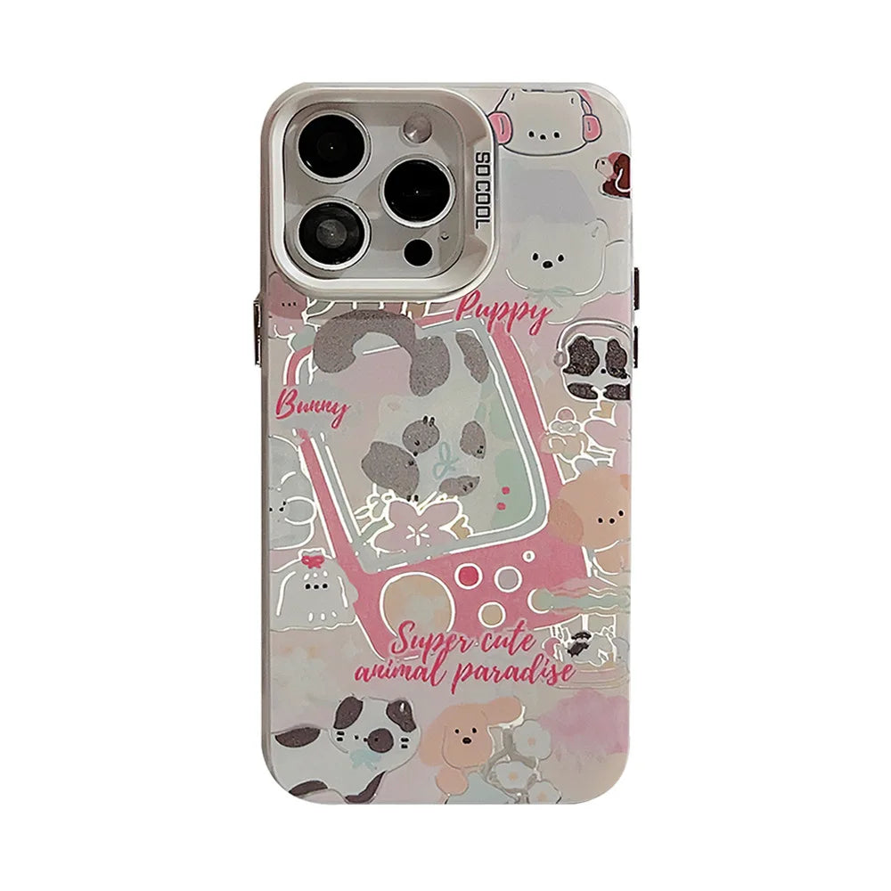 Cute Phone Cases For iPhone 15, 14, 13, 12, 11 Pro Max, 15, 14 Plus - Funny Puppy Kitten Game Plating Art Cover - IC8320