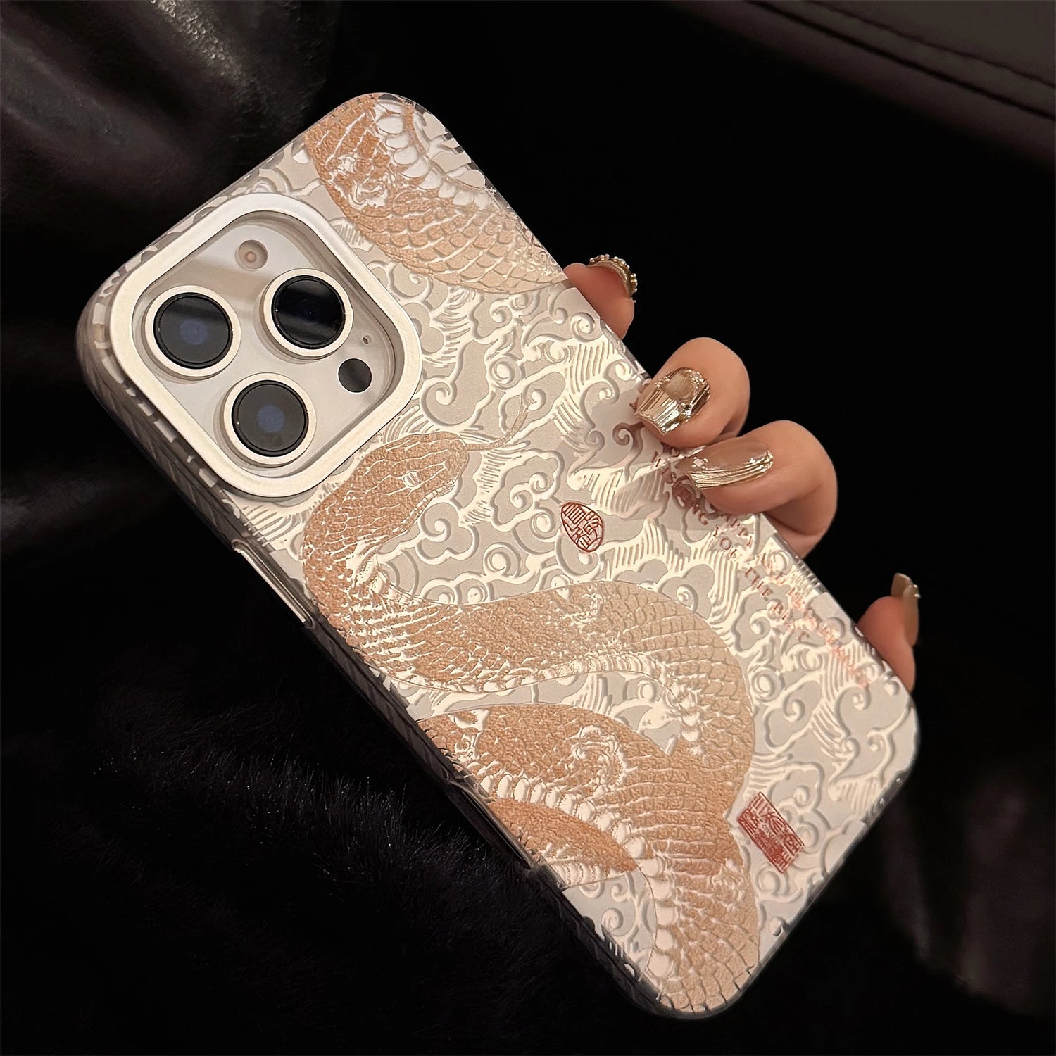 Cute Phone Cases - Chinese Electroplated Golden Snake Pattern - Auspicious Phone Case for iPhone 16 15 14 13 Pro Max Back Phone Cover