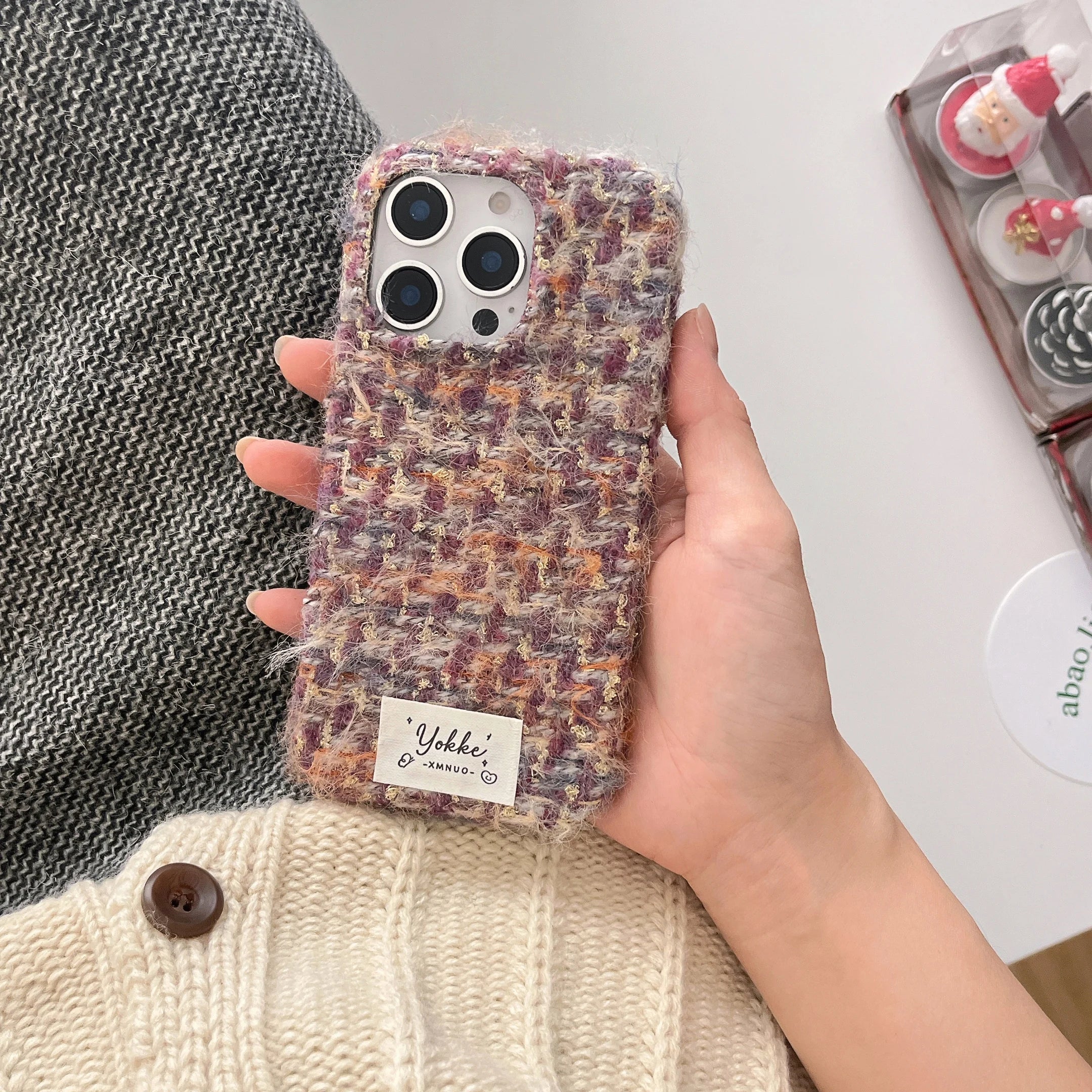 Cute Phone Cases For iPhone 16, 15, 14, 13 Pro Max - Fashionable Woven Pattern Woolen Texture Back Cover - PC0430