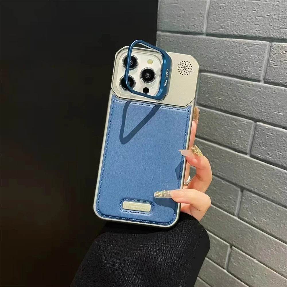 Cute Phone Cases For iPhone 16 Pro Max, 15, 14, 13, 12 Pro - Leather Cover with Alloy Lens Holder - PC1520 - Touchy Style