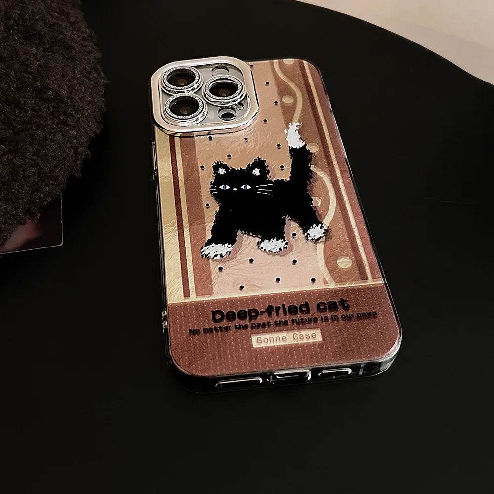 Cute Phone Cases For iPhone 16, 15, 14, 13, 12, 11 Pro Max - Anger Black Cat Plating Tin Foil Pattern - Cartoon Cover - CC6420