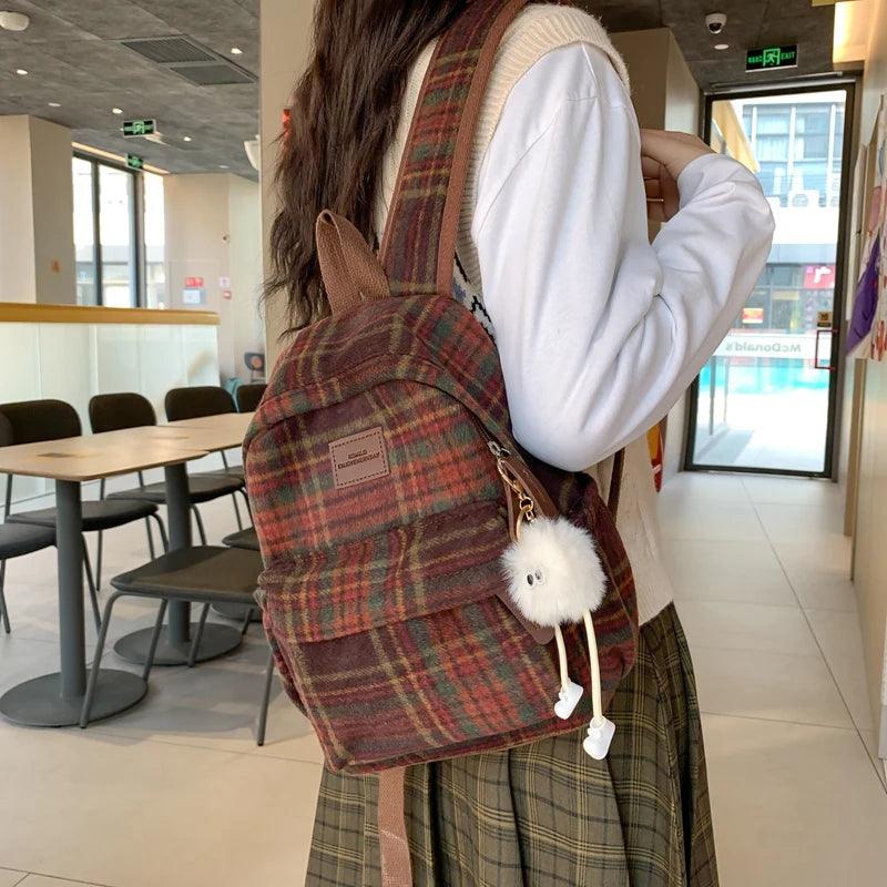 TSB57 Cool Backpacks - Fashion Plaid Woollen Rucksack For School, College, and Travel - Touchy Style