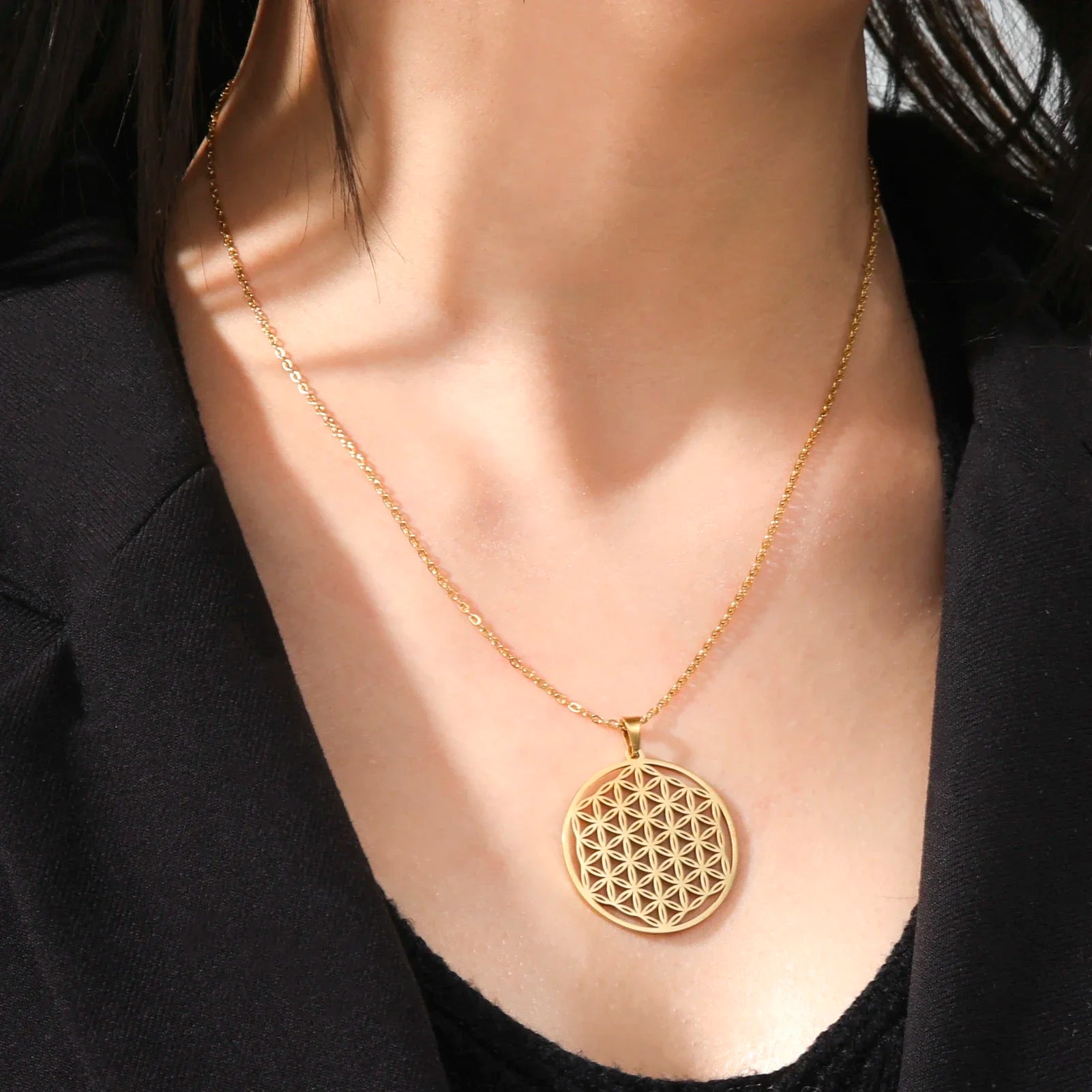 Necklaces Charm Jewelry - Stainless Steel Chain - Flower of Life - CJ0141