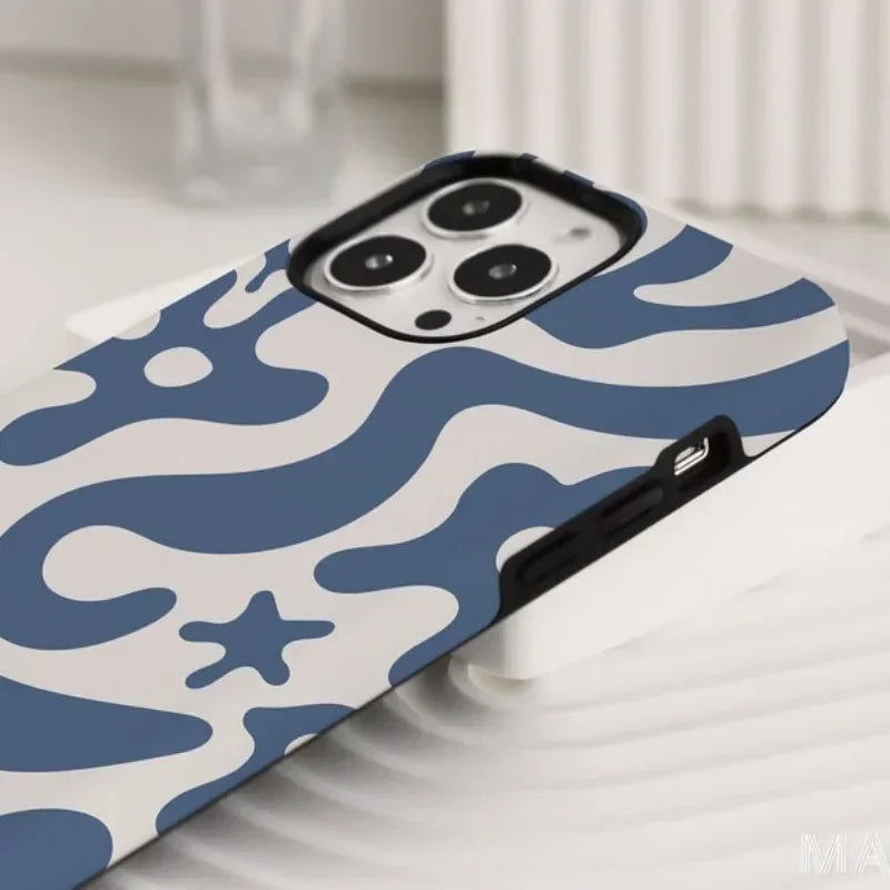 Cute Phone Cases For iPhone 16ProMax, 15, 14, 13, 12, and 11 PRO Plus - Blue Liquid Pattern- TSP499