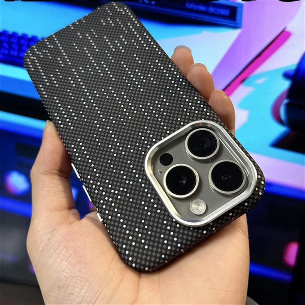 Cute Phone Cases For iPhone 16, 15, 14, 13, and 12 Pro Max models - Hit color Carbon fiber Texture - Hard PC Cover - TSP417