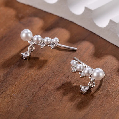 Stud Earrings Charm Jewelry - Linked Pearl, Clear CZ Elegant - TSJ80