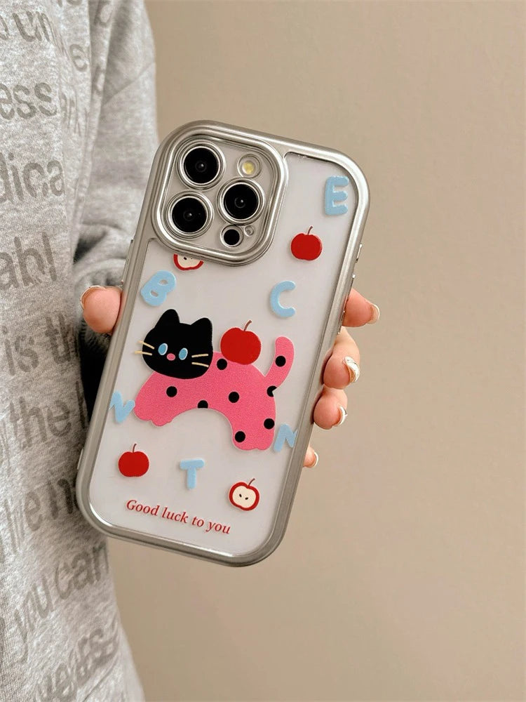 Cute Phone Cases: Cartoon Cat Silver Bumper for iPhone 11-15 Pro Max - TSP307