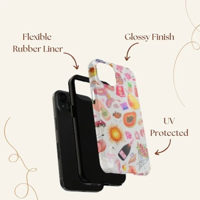 Cute Phone Cases For iPhone 16ProMax, 15, 14, 13, 12, 11 PRO, 11 Plus - Food Illustration Collage - Acrylic TPU Cover - IC1250