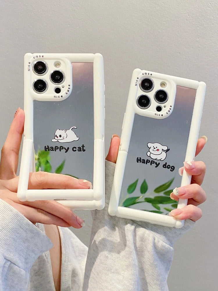 TSP104 Cute Phone Cases For iPhone 11, 12, 13, 14, and 15, Pro Max and 15 Plus - Cartoon Cat Dog Pattern - Invisible Kickstand Holder