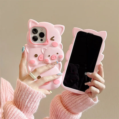 Cute Phone Cases for iPhone 14, 13, 12, and 11 Pro Max models - 3D Funny Pigs - Soft Silicone Cover - TSP251