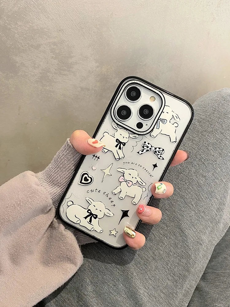 Cute Phone Cases For iPhone 11, 12, 13, 14, 15 Pro Max, and 15 Plus - White Sheep - Acrylic Cover - TSP264