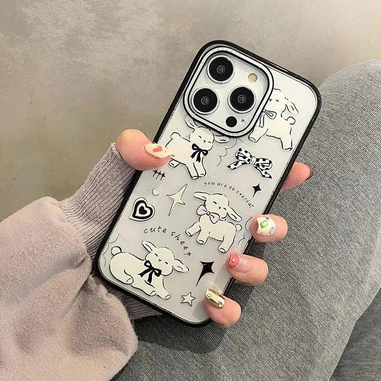 Cute Phone Cases For iPhone 11, 12, 13, 14, 15 Pro Max, and 15 Plus - White Sheep - Acrylic Cover - TSP264