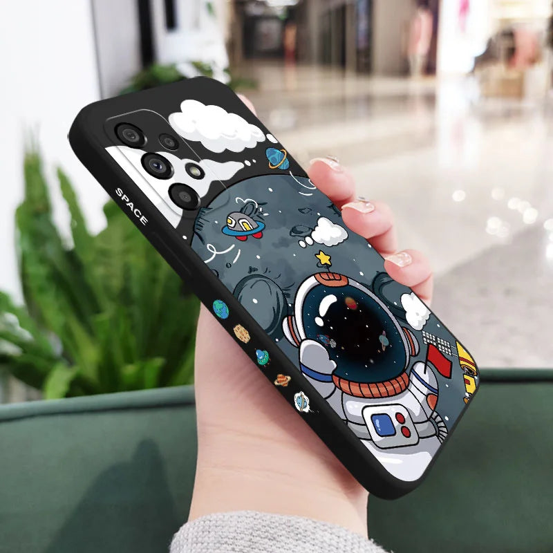 Cartoon Big Astronaut Cute Phone Cases For Galaxy A54, A34, A24, A14, A05, A04, A73, A53, A33, A23, A13, A03, A72, A52, A52S, A32, A22, A12, A71, A51, 4G 5G