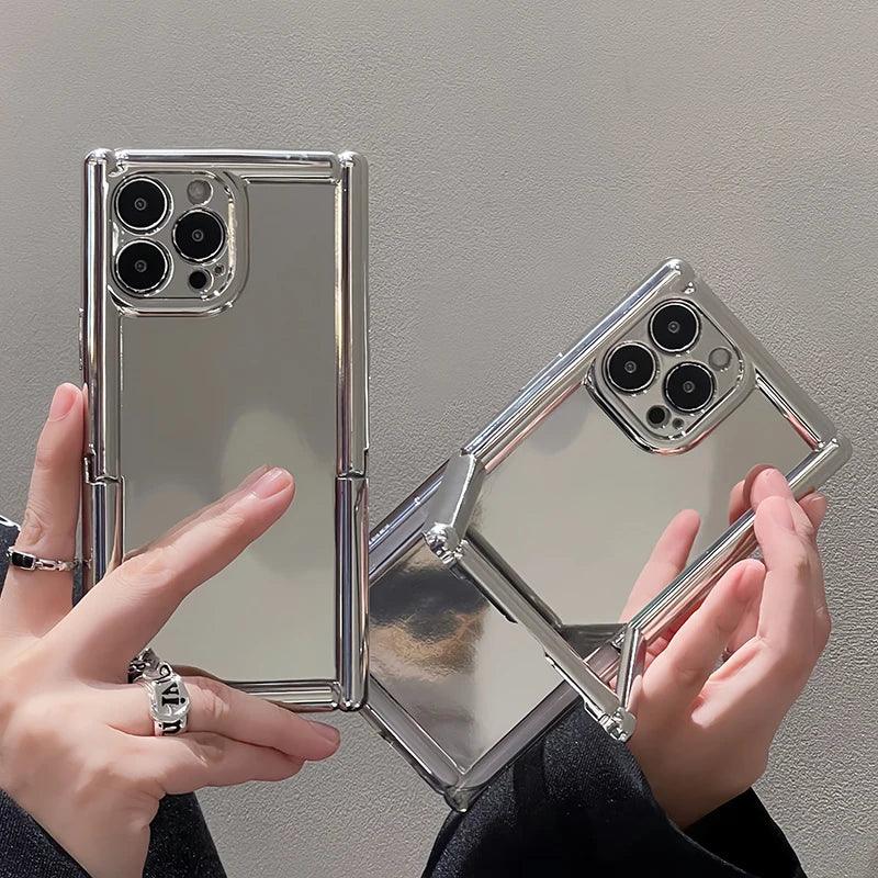 Cute Phone Cases for iPhone 15, 14, 13, 12, and 11 Pro Max - Plating Silver Mirror - Invisible Stand Holder - TSP261