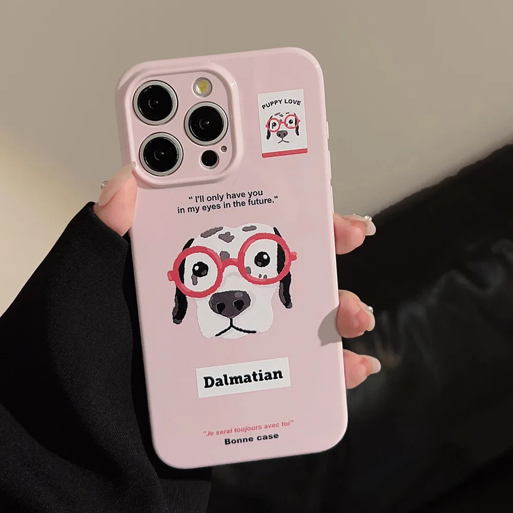 Cute Phone Cases For iPhone 16, 15, 14, 13, 12 Pro Max, 15 14 Plus - Funny Schnauzer Puppy Dalmatian Dog Cartoon Cover - IC1090