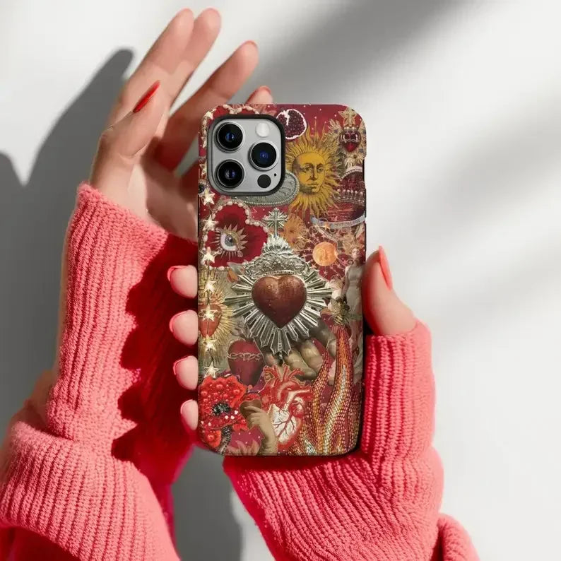 Cute Phone Cases For iPhone 16ProMax, 15, 14, 13, 12, 11 PRO, 11 Plus - Red Love Eye - Boho Aesthetic Acrylic TPU Cover - IC0150