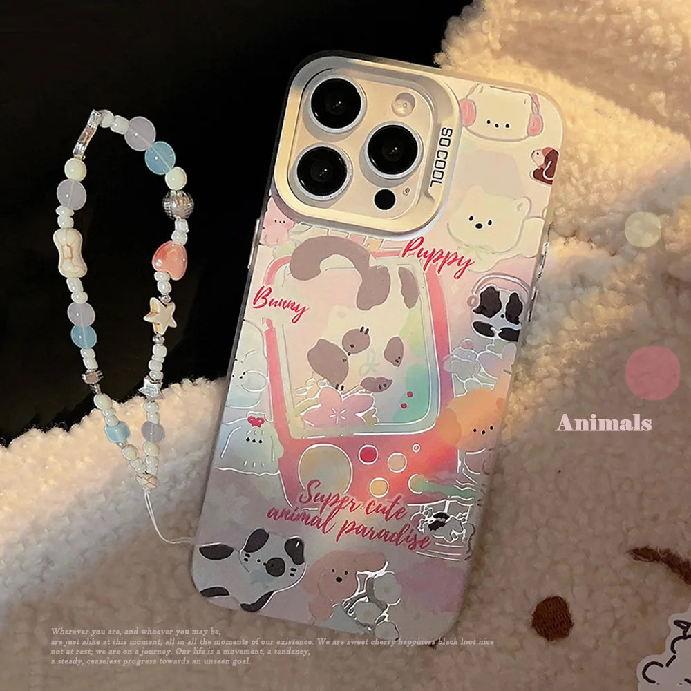 Cute Phone Cases For iPhone 15, 14, 13, 12, 11 Pro Max, 15, 14 Plus - Funny Puppy Kitten Game Plating Art Cover - IC8320