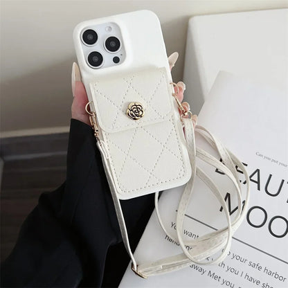 Cute Phone Cases for iPhone 16 Pro Max, 15, 14 Plus, 13, 12, 11, XS, XR, X - Crossbody Lanyard Leather Cover - PC02