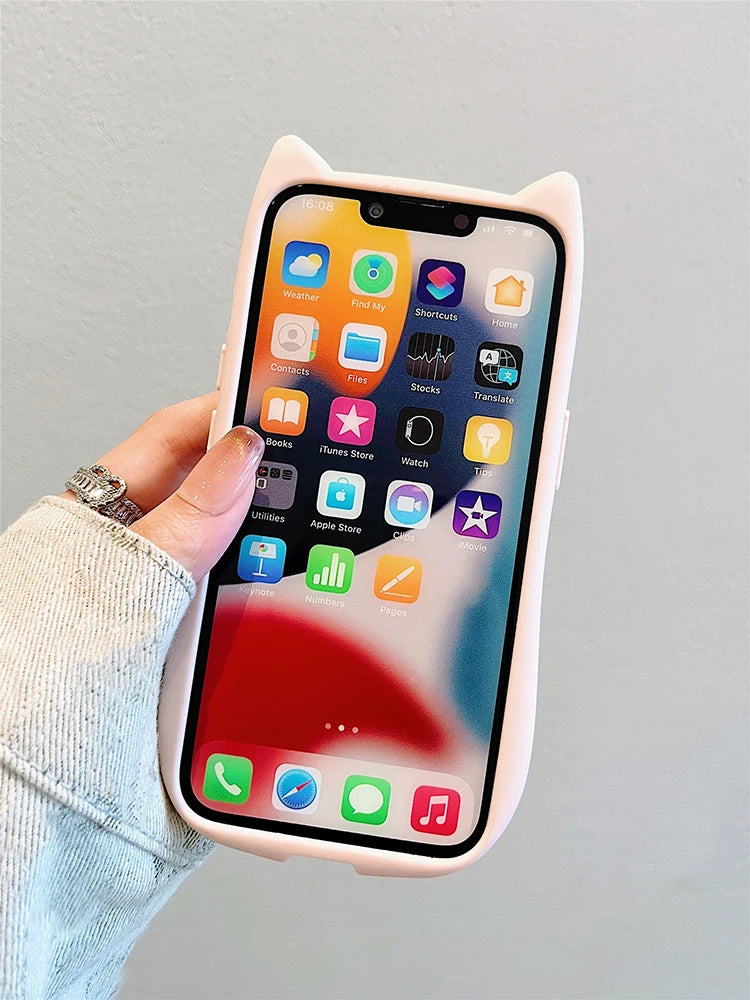 أغلفة هواتف لطيفة: غطاء خلفي على شكل أذني قطة باللون الوردي والأخضر المتدرج لهاتف iPhone 11-15 Pro Max - TSP290