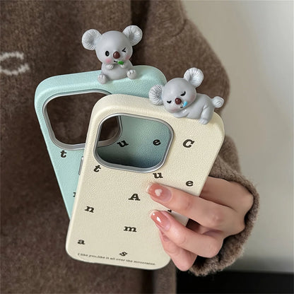 Cute Phone Cases for iPhone 16, 15, 14, 13 Pro Max - 3D Koala Doll - Leather Cover - TSP328