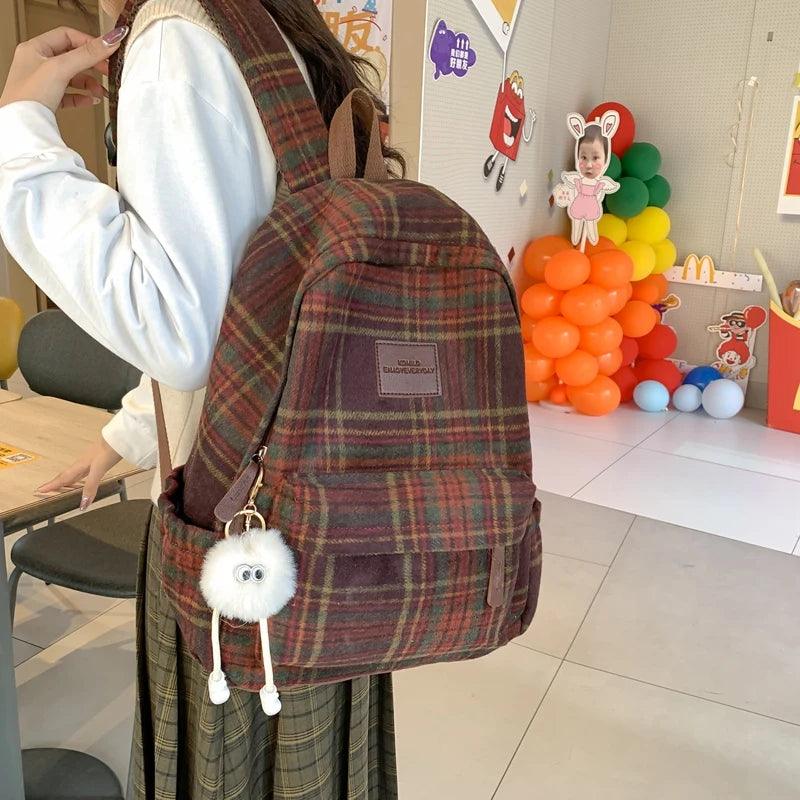 TSB57 Cool Backpacks - Fashion Plaid Woollen Rucksack For School, College, and Travel - Touchy Style