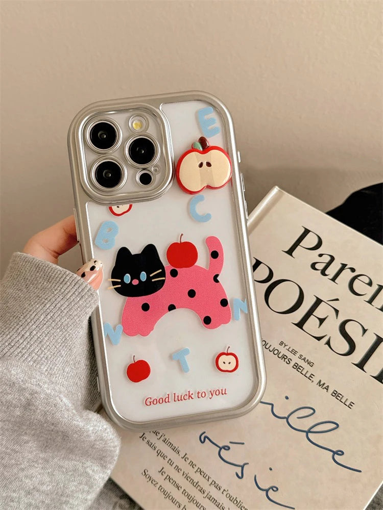 Cute Phone Cases: Cartoon Cat Silver Bumper for iPhone 11-15 Pro Max - TSP307