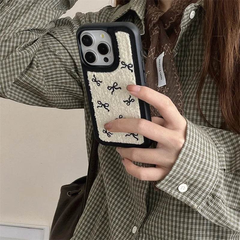 Cute Phone Cases For iPhone 16, 15, 14, 13 Pro Max - Plush Bow Tie Art - Sweet Soft Cover - CC5340 - Touchy Style