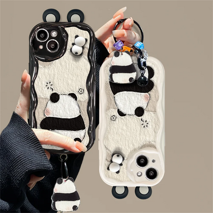 Cute Phone Cases for iPhone 15, 14 Pro Max, 13, 12, 11, XS, XR, 7, 8 Plus - Cartoon 3D Ears Panda Pendant - TSP427