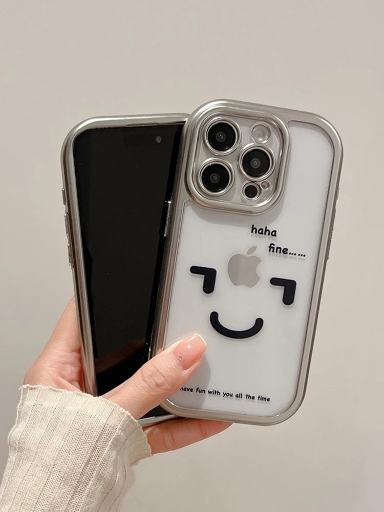 Cute Phone Cases: Funny Black Smile Pattern Clear Back Cover for iPhone 11-15 Pro Max - TSP304