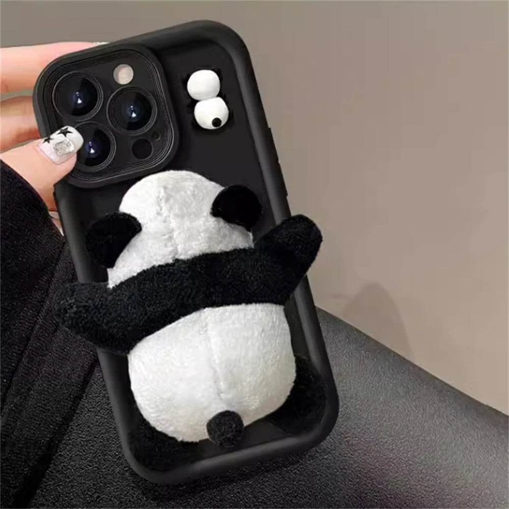 Cute Phone Cases For iPhone 15, 14 Pro Max, 13, 12 Pro, 11, X, XS, XR, 7, 8 Plus - Cartoon 3D Plush Panda Doll - PC4130 - Touchy Style