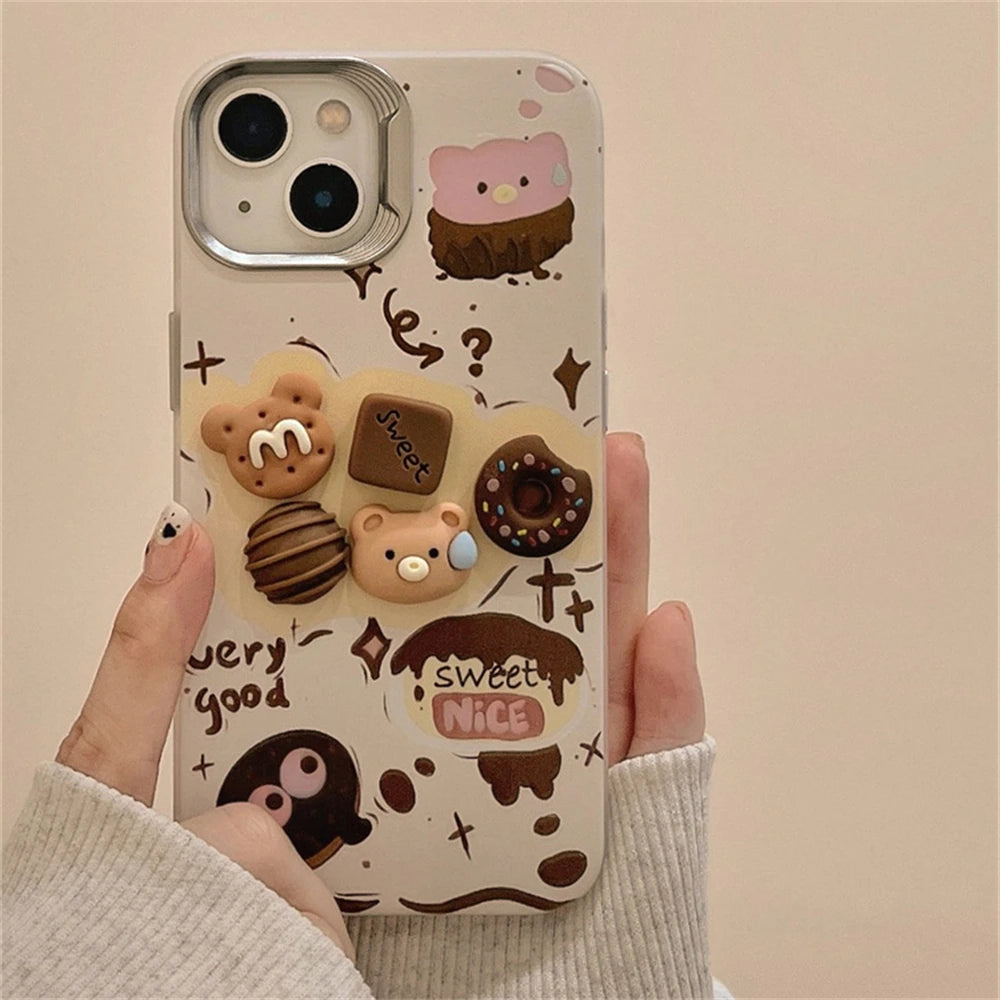 Cute Phone Cases For iPhone 15, 14, 13, 12 Pro Max, 11 - Cartoon 3D Bear Pig Donut Biscuit Pattern - Silicone Cover - PC8020