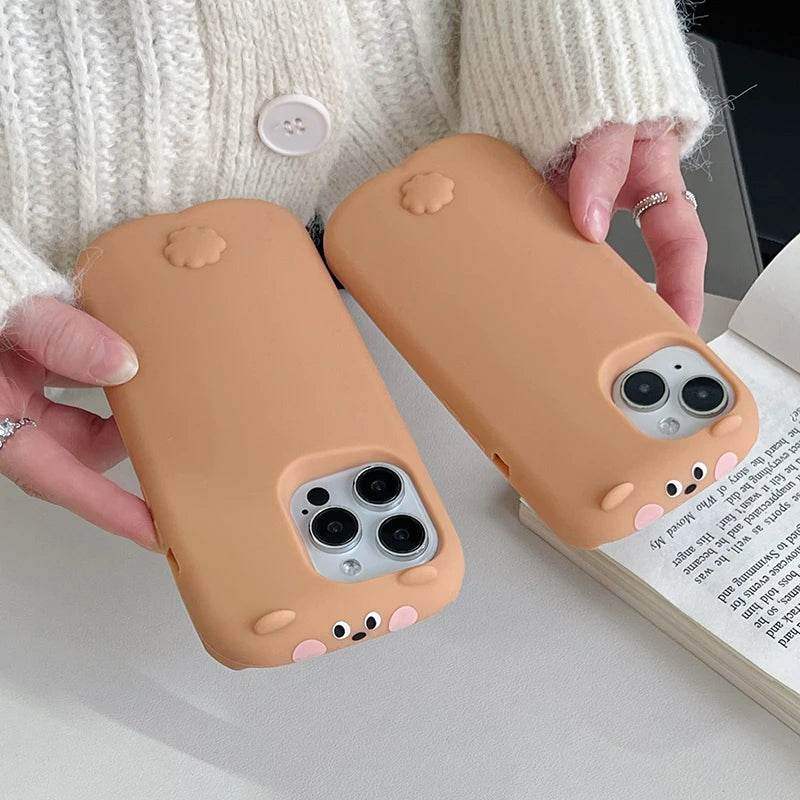 Cute Phone Cases For iPhone 16 Pro Max, 15, 13, 14 - 3D Milk Tea Bear - Soft Silicone Cover Shell - PC1010 - Touchy Style