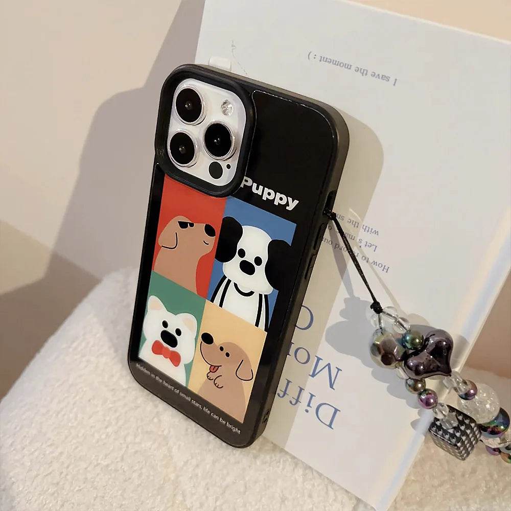 Cute Phone Cases For iPhone 16, 15, 14, 13, 12 Pro Max - Cartoon Puppy Illustration Art - Bracelet Pendant - Glass Shell Cover - CC5240 - Touchy Style