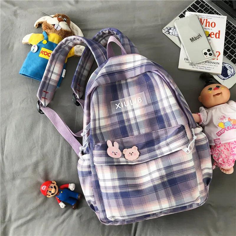 TSB30 Cool Backpacks - Fashion Plaid Nylon Travel Bag for Girls - Touchy Style