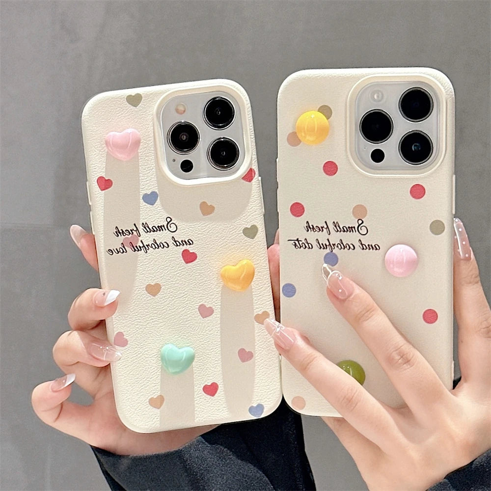 Cute Phone Cases for iPhone 15, 14, 13, 12, and 11 Pro Max - 3D Hearts &amp; Flowers - Leather Cover - TSP334