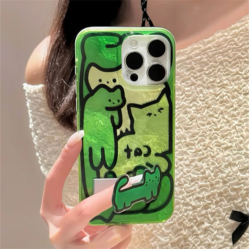 Cute Phone Cases for iPhone 15, 14, 13, and 12 Pro Max - Funny Line Drawing - Holder Stand - TSP220