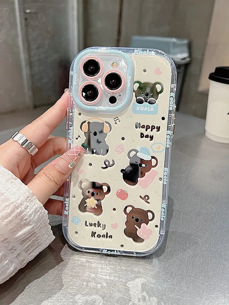 Cute Phone Cases for iPhone 15, 14, 13, 11, and 12 Pro Max - Lucky Koala - Hard Acrylic Mirror - TSP276